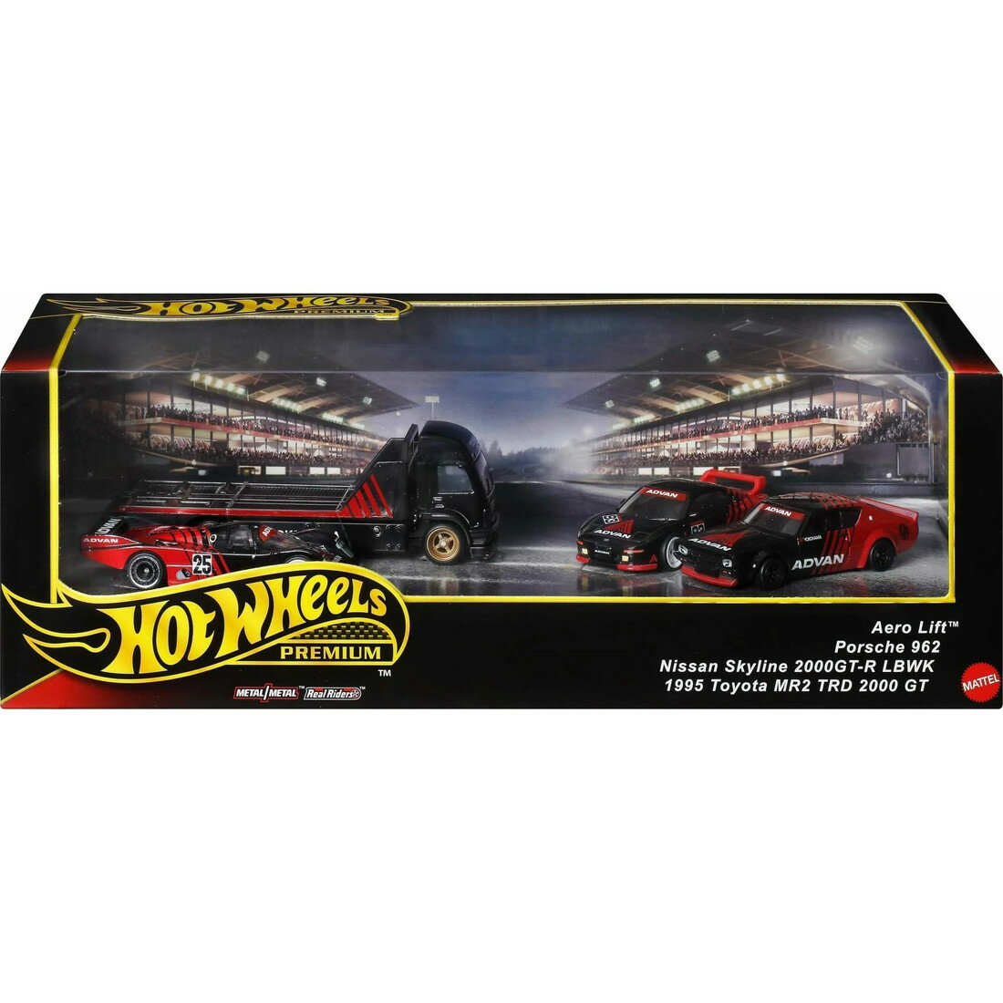 Hot Wheels Premium Collector ADVAN Racing ディスプレイ セット 3台の車と運搬車