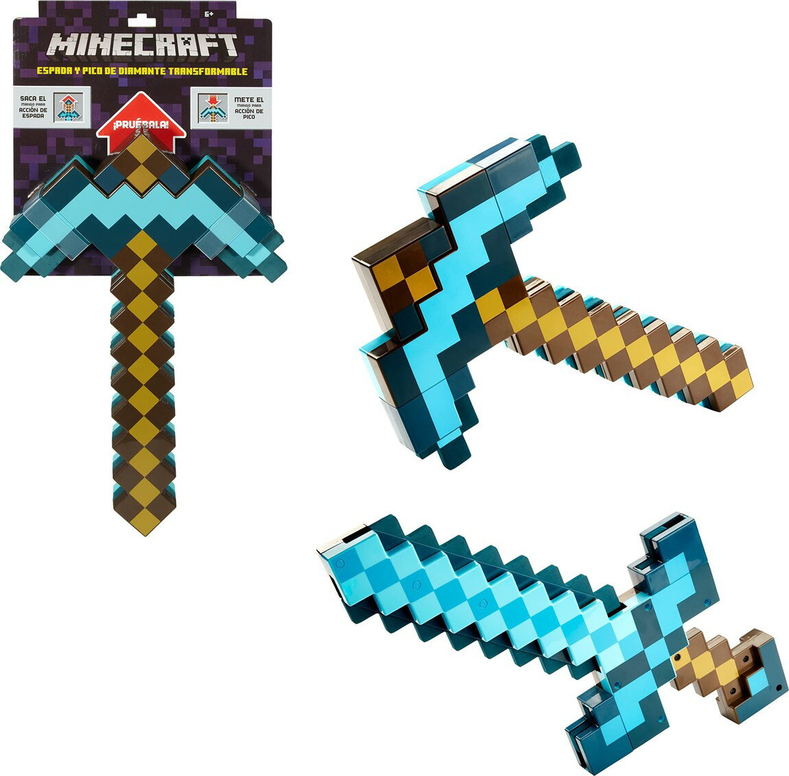 マインクラフト マテル 2-in-1 変形 ダイヤモンドのツルハシ & 剣 なりきりアイテム ロールプレイ 武器 ツール