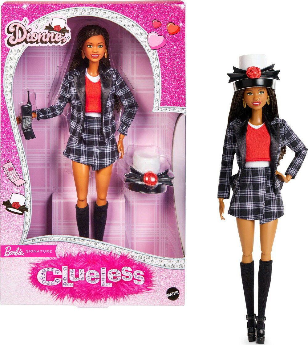 バービー シグネチャー ドール Clueless ディオンヌ コレクタブル ブラック ホワイト プレイドスーツ トップハット 携帯電話アクセサリー