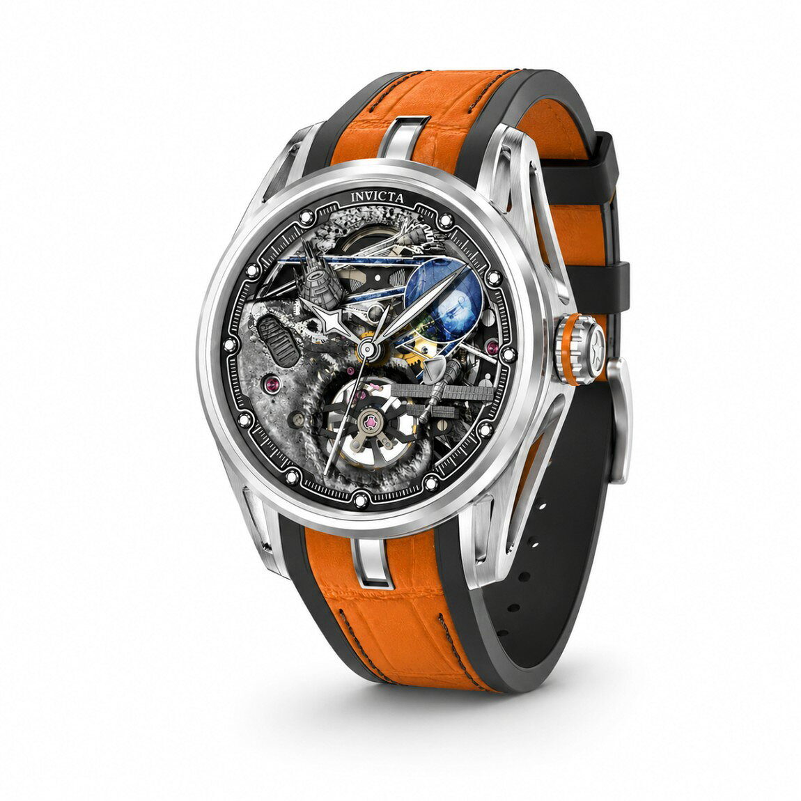 Invicta Celestial 腕時計 45mm スケルトン文字盤 オレンジラバーバンド メンズ 69529