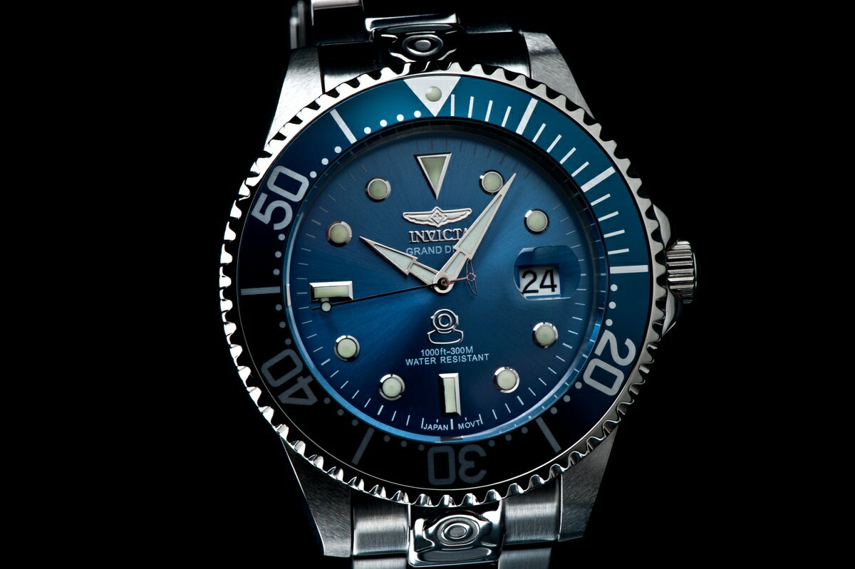 Invictaインビクタ グランドダイバー メンズ 腕時計 自動巻き 47mmケース スチール ブルーダイヤル 300m防水 ステンレスベルト カレンダー