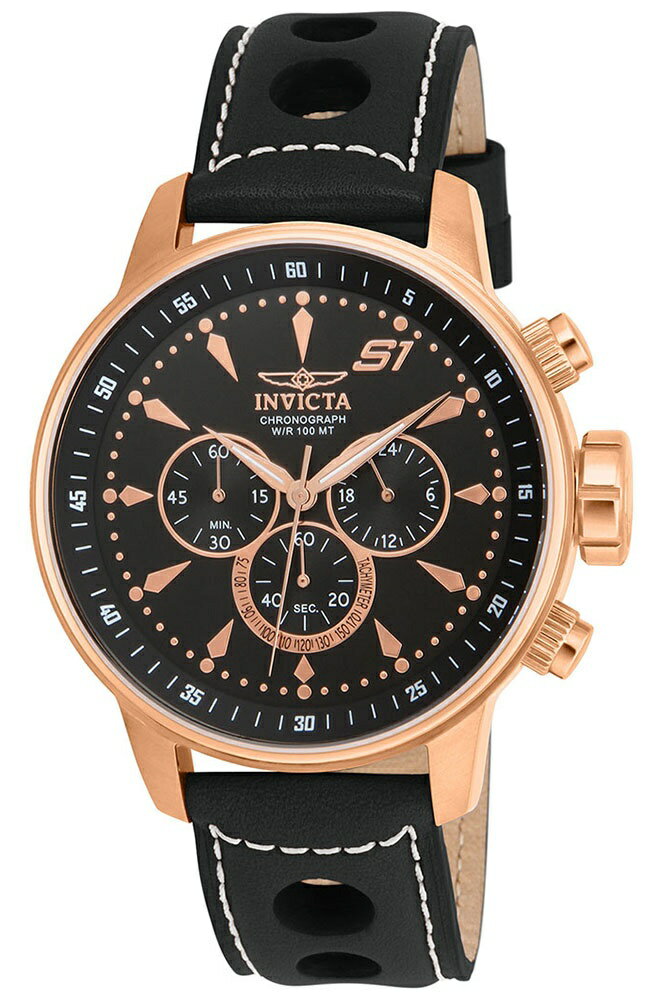 Invictaインビクタ S1ラリー チャンピオン メンズ 腕時計 クォーツ クロノグラフ ローズゴールド ブラック レザーベルト 100m防水