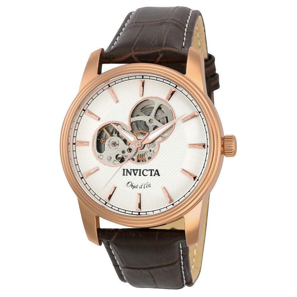 Invictaインビクタ Objet D Art メンズ 腕時計 自動巻き スケルトン ローズゴールド ブラウン レザー 50m防水
