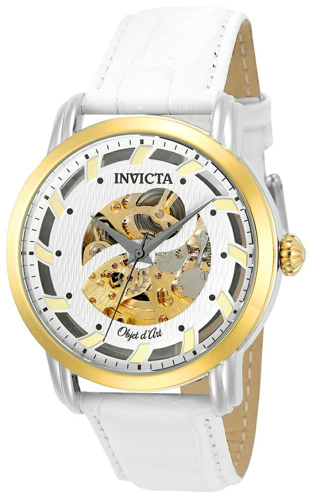 Invictaインビクタ オブジェ・ダール メンズ 腕時計 自動巻き スケルトンダイヤル 44mm レザーバンド シルバー文字盤 50m防水