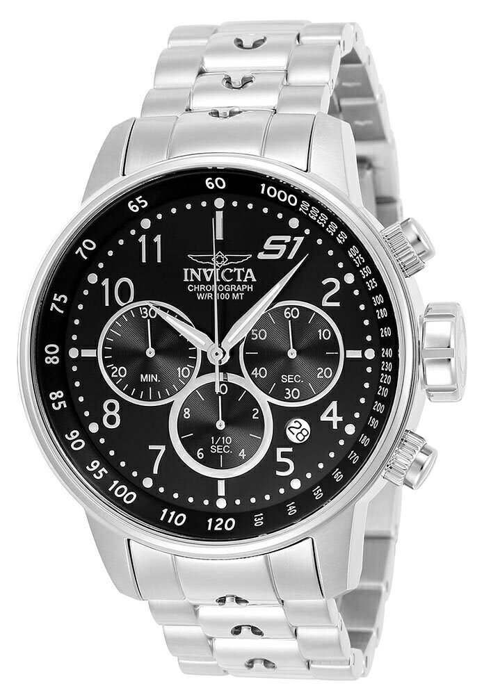 Invictaインビクタ S1ラリー メンズ 腕時計 クォーツ クロノグラフ ステンレスベルト ブラック文字盤 100m防水 48mmケース