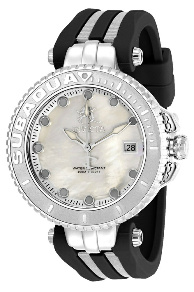 Invictaインビクタ サブアクア メンズ 腕時計 クォーツ ホワイト マザーオブパール文字盤 ブラック ホワイト シリコンバンド 100m防水 40mm径