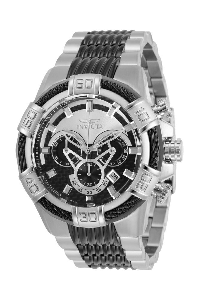 Invictaインビクタ ボルト メンズ 腕時計 52mmケース ステンレススチール ブラック カーボンファイバー文字盤 クロノグラフ クォーツ 100m防水