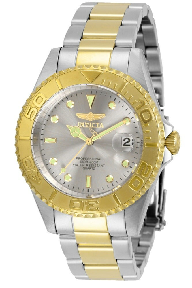 Invictaインビクタ プロダイバー メンズ 腕時計 200m防水 クォーツ ステンレススチール ゴールド グレー