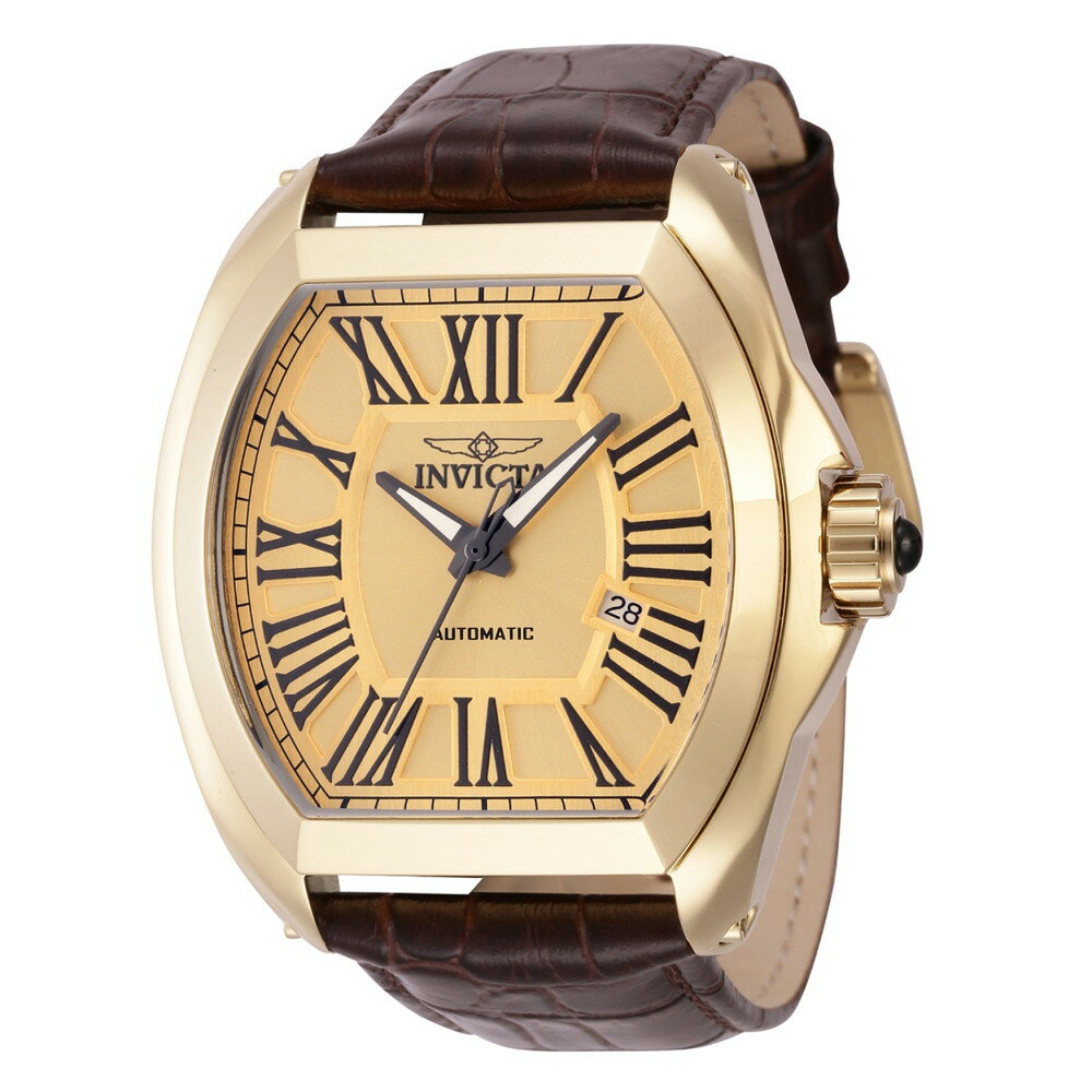 Invictaインビクタ プロダイバー メンズ 腕時計 自動巻き 48mm ゴールド ブラウン レザーベルト 日付表示 100m防水