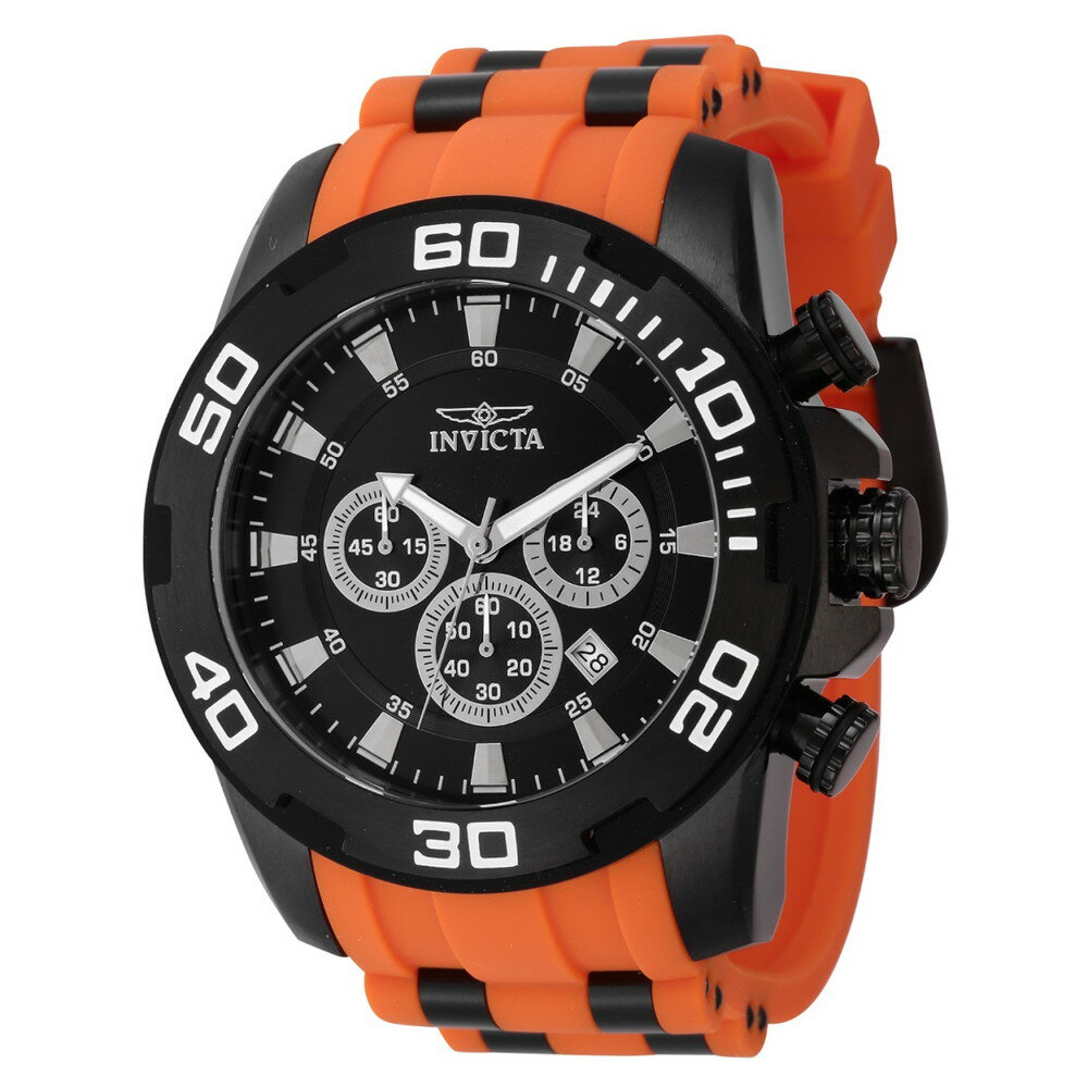 Invictaインビクタ プロダイバー スキューバ メンズ 腕時計 クオーツ 100m防水 クロノグラフ シリコンバンド ブラック オレンジ