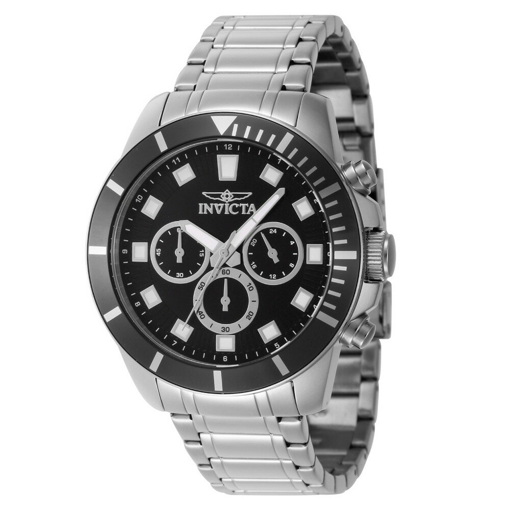 Invictaインビクタ プロダイバー メンズ 腕時計 クオーツ ステンレスベルト 45mmケース ブラック文字盤 50m防水 シルバー