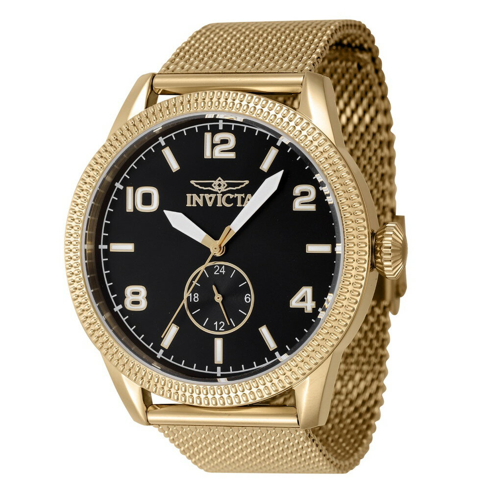 Invictaインビクタ Vintage メンズ 腕時計 マルチファンクション クオーツ ゴールド ステンレスベルト ブラック文字盤 50m防水