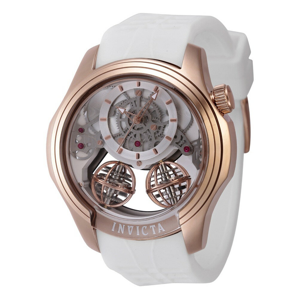 Invictaインビクタ スペシャリティ ツインアクシス メンズ 腕時計 スケルトンダイアル ローズゴールド ホワイト シリコンバンド クォーツ 30m防水