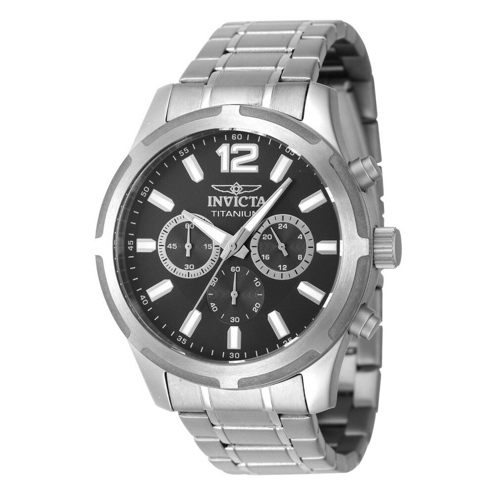 商品説明 インビクタ Invicta TI-22 メンズ 腕時計 チタンケース チタンベルト クォーツ ブラック文字盤 クロノグラフ 50m防水【商品仕様】・ ケース素材：チタン・ ベルト素材：チタン・ 文字盤カラー：ブラック・ ケース直径：44.5mm・ ベルト幅：22mm・ ベルト長：181mm・ ムーブメント：クォーツ（日本製パーツ）・ 防水性能：50m・ 風防：ミネラルガラス・ 機能：クロノグラフ（60秒計）、蓄光機能・ クラスプ：プッシュ式折りたたみバックル【特徴】・ 耐食性に優れ、軽量かつ強度の高いチタニウムをケースとベルトの両方に採用しています。・ 金属密度が低いため、ボリュームのある外観ながらも軽やかな装着感を実現しています。・ 信頼性の高い日本製のムーブメントを搭載し、正確な時を刻みます。・ 文字盤にはクロノグラフ機能を備え、実用性とデザイン性を両立させています。・ 針とインデックスには蓄光塗料が施されており、暗所での視認性を確保しています。 商品について 本製品は海外からの輸入品です。取扱説明書が付属する場合は英語表記となり、日本語説明書は付属しておりません。 ご注意 商品イメージは極力商品本来の色が出るよう注意していますが、 ご覧になる環境（ディスプレイ機器、画面解像度） などにより、 若干の違いが出ることがあります。在庫管理に関しましては細心の注意を払っておりますが、他サイトとの併売の為、在庫切れの場合がございます。万が一売り切れの場合はメールご連絡させていただきます。 納期について お届けの目安を必ずご確認ください。