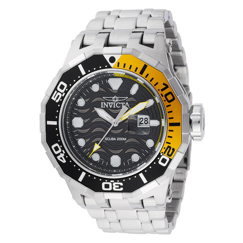 Invictaインビクタ プロダイバー ウェーブ メンズ 腕時計 クォーツ 200m防水 ステンレスベルト ブラック文字盤 ダイバーズウォッチ