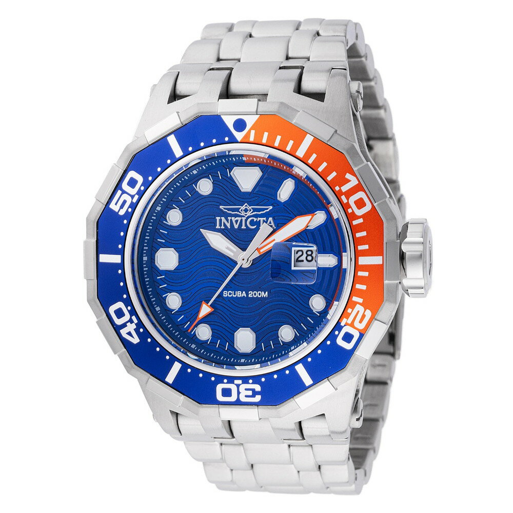 Invictaインビクタ プロダイバー ウェーブ メンズ 腕時計 クォーツ 200m防水 ステンレスベルト ブルー オレンジ 52mm