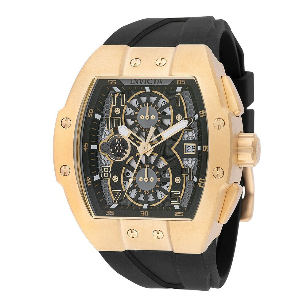 Invictaインビクタ レーシング グリッドロック メンズ 腕時計 ゴールドケース ブラック シリコンベルト クォーツ クロノグラフ 50m防水