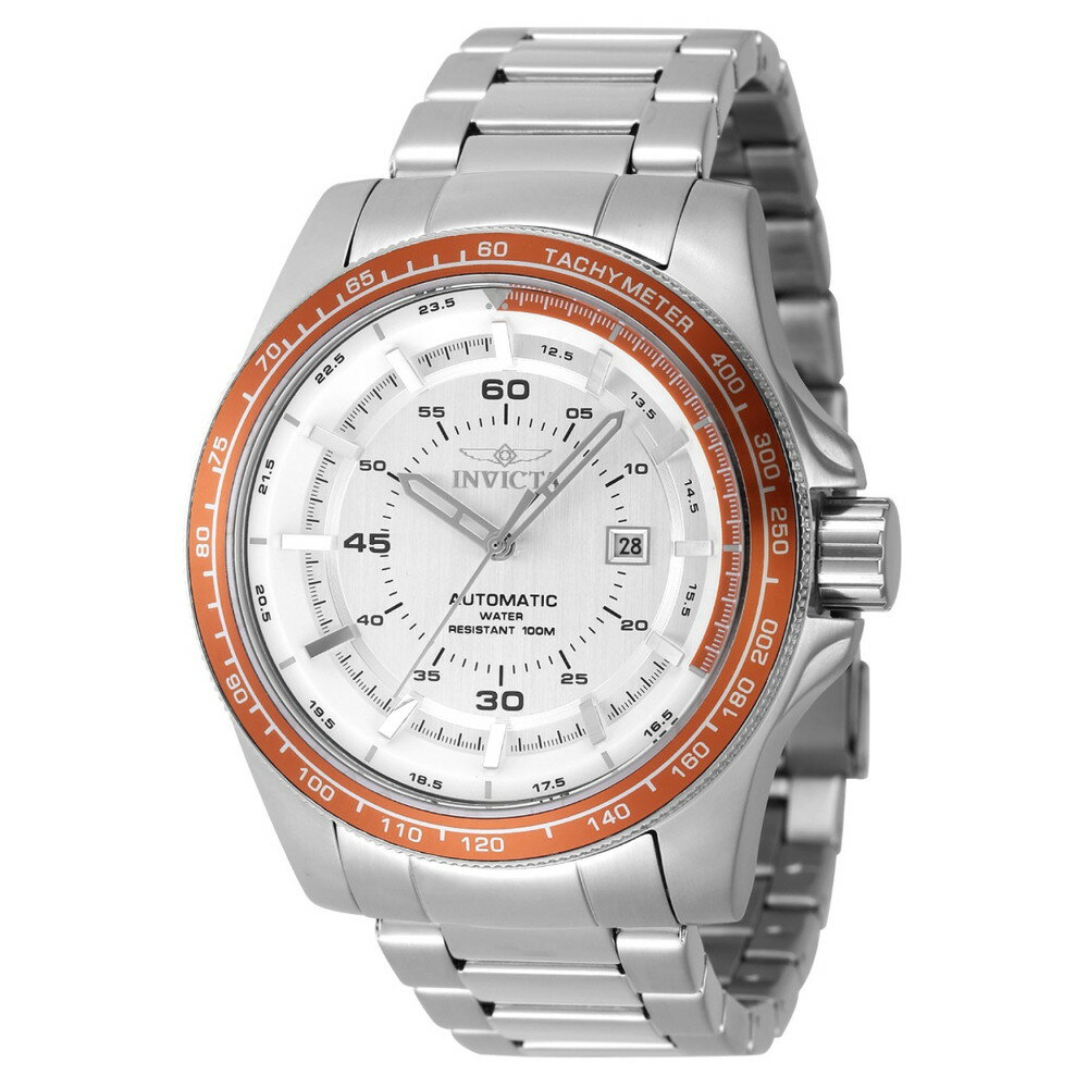 Invictaインビクタ Speedway High Bank メンズ 腕時計 自動巻き 50mmケース ステンレススチール 100m防水 シルバー文字盤 デイト カレンダー アナログ