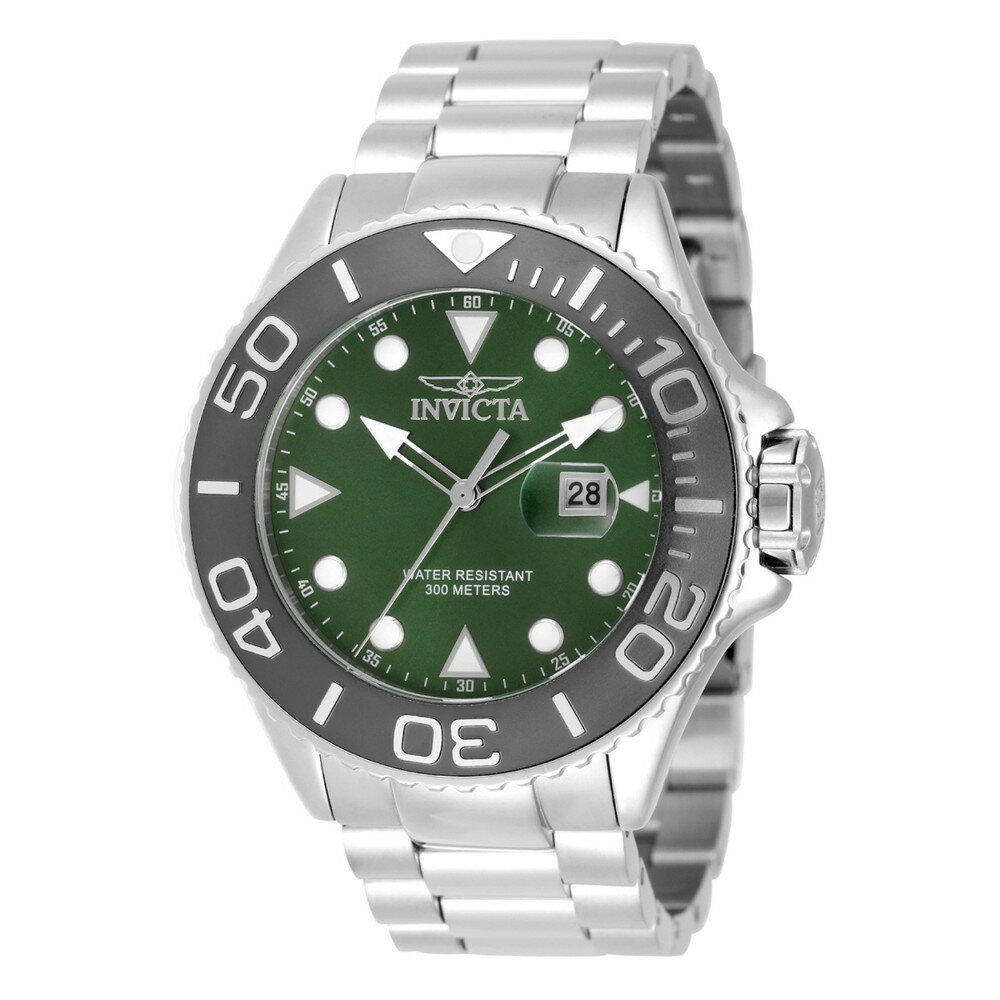 Invictaインビクタ プロダイバー メンズ 腕時計 クォーツ 300m防水 ダイバーズウォッチ グリーン文字盤 52mmケース ステンレスベルト
