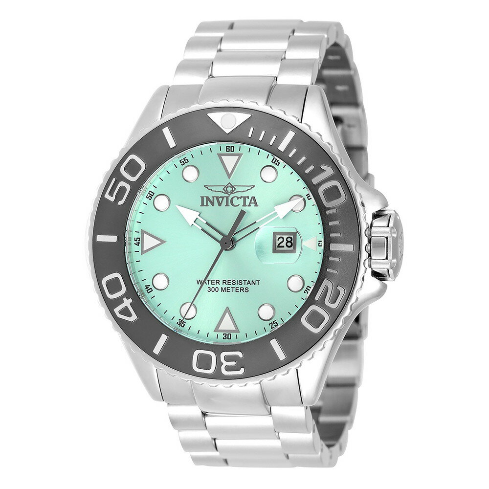 商品説明 インビクタ プロダイバー メンズ 腕時計 クォーツ 300m防水 ターコイズ文字盤 ステンレスベルト 52mm ビッグフェイス アナログ【商品仕様】・ ムーブメント：クォーツ（日本製パーツ）・ ケースサイズ：52mm・ ケース素材：アルミニウム・ ベルト素材：ステンレススチール・ ベルト長：210mm・ ベルト幅：24mm・ 風防：ミネラルクリスタル・ 防水性能：300m・ カレンダー機能：日付表示・ 文字盤カラー：ターコイズ・ リューズ：ねじ込み式・ ベゼル：逆回転防止機能・ 留め具：セーフティ付き折りたたみ式【特徴】・ 300mの高い防水性能を備えたダイバーズウォッチコレクションです。・ 52mmの大型ケースに鮮やかなターコイズカラーのメタリックダイヤルを採用しています。・ 視認性を高める蓄光インデックスと針を装備しています。・ 耐久性に優れたステンレススチール製バンドと、堅牢なアルミニウムケースを組み合わせています。・ 逆回転防止ベゼルやねじ込み式リューズなど、ダイバーズウォッチとしての基本機能を備えています。 商品について 本製品は海外からの輸入品です。取扱説明書が付属する場合は英語表記となり、日本語説明書は付属しておりません。 ご注意 商品イメージは極力商品本来の色が出るよう注意していますが、 ご覧になる環境（ディスプレイ機器、画面解像度） などにより、 若干の違いが出ることがあります。在庫管理に関しましては細心の注意を払っておりますが、他サイトとの併売の為、在庫切れの場合がございます。万が一売り切れの場合はメールご連絡させていただきます。 納期について お届けの目安を必ずご確認ください。