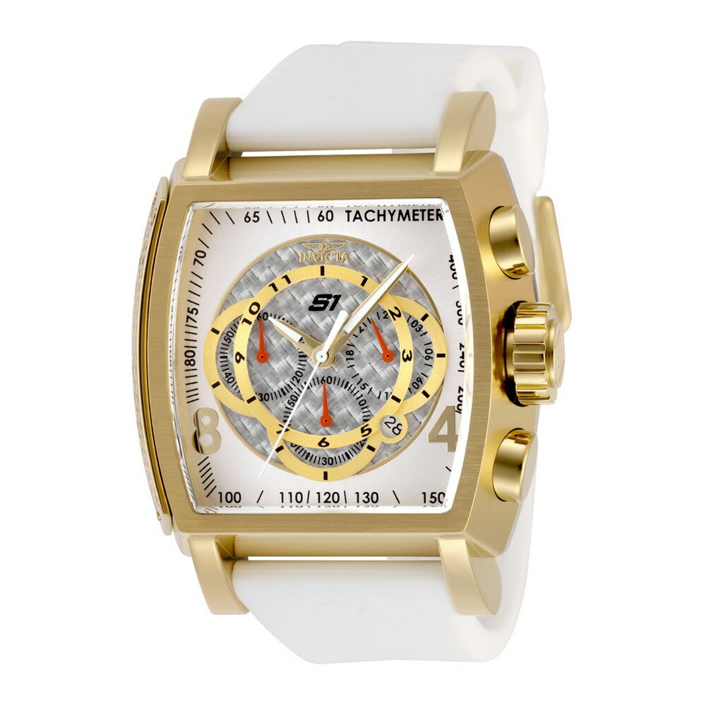 商品説明 Invicta インビクタ S1 ラリー コンセントリック メンズ 腕時計 48mm ゴールド ホワイト シリコンバンド クォーツ クロノグラフ 日付表示 100m防水【商品仕様】・ ブランド：Invicta・ ケース径：48mm・ ケース素材：ステンレススチール・ ケースカラー：ゴールド・ 文字盤カラー：ゴールド・ バンド素材：シリコン・ バンドカラー：ホワイト・ バンド幅：26mm・ バンド長：210mm・ ムーブメント：クォーツ・ 防水性能：100m・ 風防：ミネラルクリスタル・ 機能：クロノグラフ（60分計）、日付カレンダー【特徴】・ モータースポーツの疾走感をデザインに反映したS1 ラリーコレクション。・ 48mmの大型ケースとゴールドカラーの配色が手元に強い存在感を与えます。・ 文字盤にはグラスファイバーやメタル素材を使用し、多層的な質感を実現。・ 100mの防水性と、柔軟で耐久性に優れたシリコンバンドを採用しています。・ 信頼性の高い日本製のクォーツムーブメントを搭載しています。 商品について 本製品は海外からの輸入品です。取扱説明書が付属する場合は英語表記となり、日本語説明書は付属しておりません。 ご注意 商品イメージは極力商品本来の色が出るよう注意していますが、 ご覧になる環境（ディスプレイ機器、画面解像度） などにより、 若干の違いが出ることがあります。在庫管理に関しましては細心の注意を払っておりますが、他サイトとの併売の為、在庫切れの場合がございます。万が一売り切れの場合はメールご連絡させていただきます。 納期について お届けの目安を必ずご確認ください。