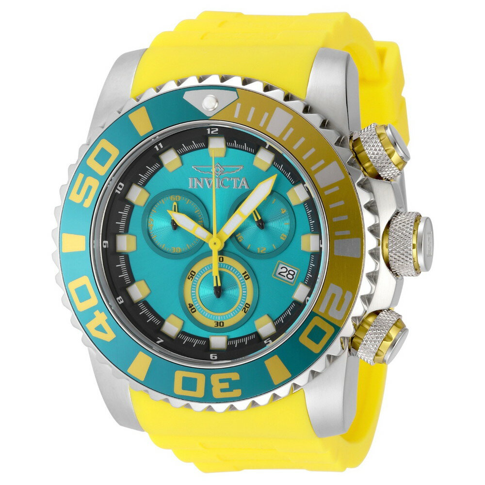Invictaインビクタ Sea Hunter メンズ 腕時計 52mm イエロー シリコンバンド クォーツ クロノグラフ ダイバーズスタイル 200m防水