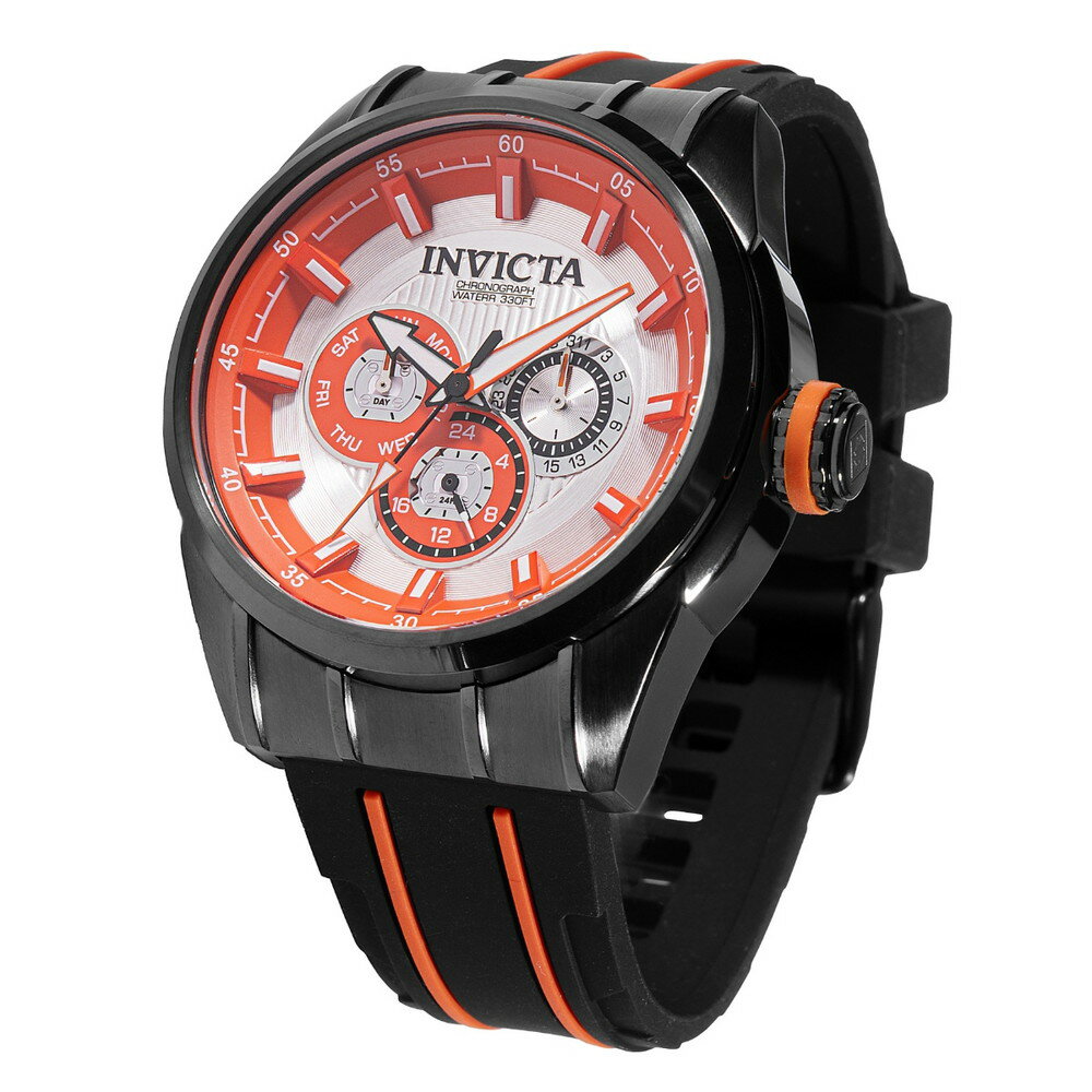 Invictaインビクタ Speedway Trackline メンズ 腕時計 クォーツ ガンメタル 48mmケース オレンジ ブラック シリコンベルト 100m防水 カレンダー