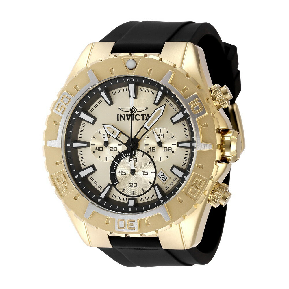 Invictaインビクタ アビエイター メンズ 腕時計 ゴールド ブラック シリコンベルト 100m防水 クロノグラフ