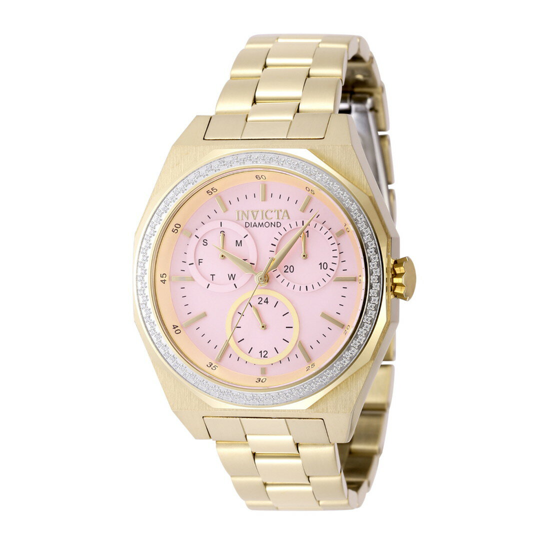 Invictaインビクタ エリート ダイアモンド ユニセックス 腕時計 0.46カラット ダイアモンド マザーオブパール ピンク 38mmケース ゴールド ステンレス クォーツ 100m防水 カレンダー