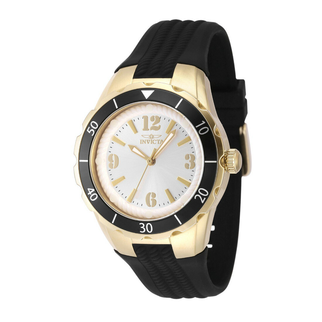 Invictaインビクタ エンジェル ユニセックス 腕時計 38mm ゴールドケース ブラック シリコンベルト クォーツ 100m防水