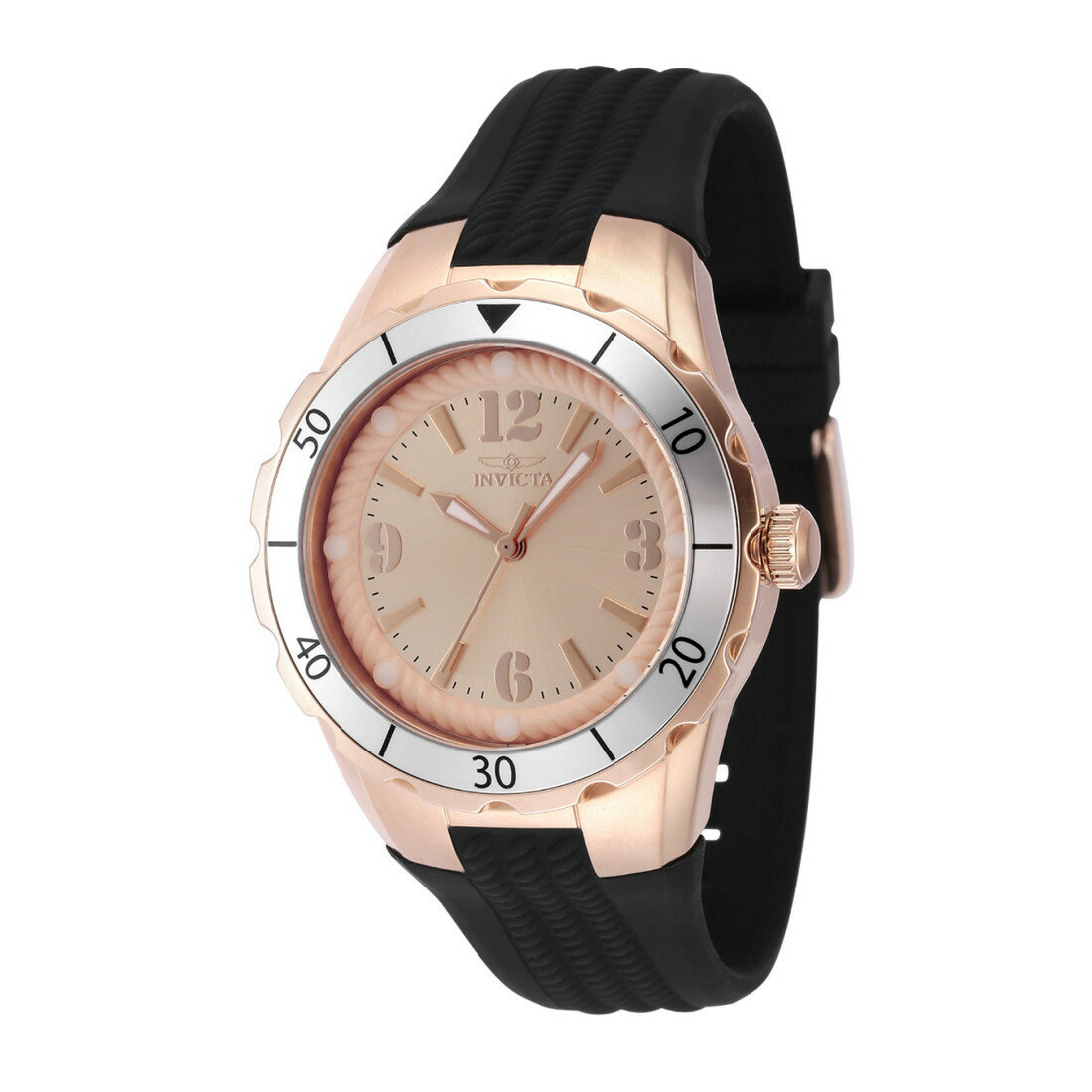 Invictaインビクタ エンジェル 男女兼用 腕時計 クォーツ 100m防水 ローズゴールド ブラック シリコンベルト 38mm アナログ ギフト カジュアル スポーツ