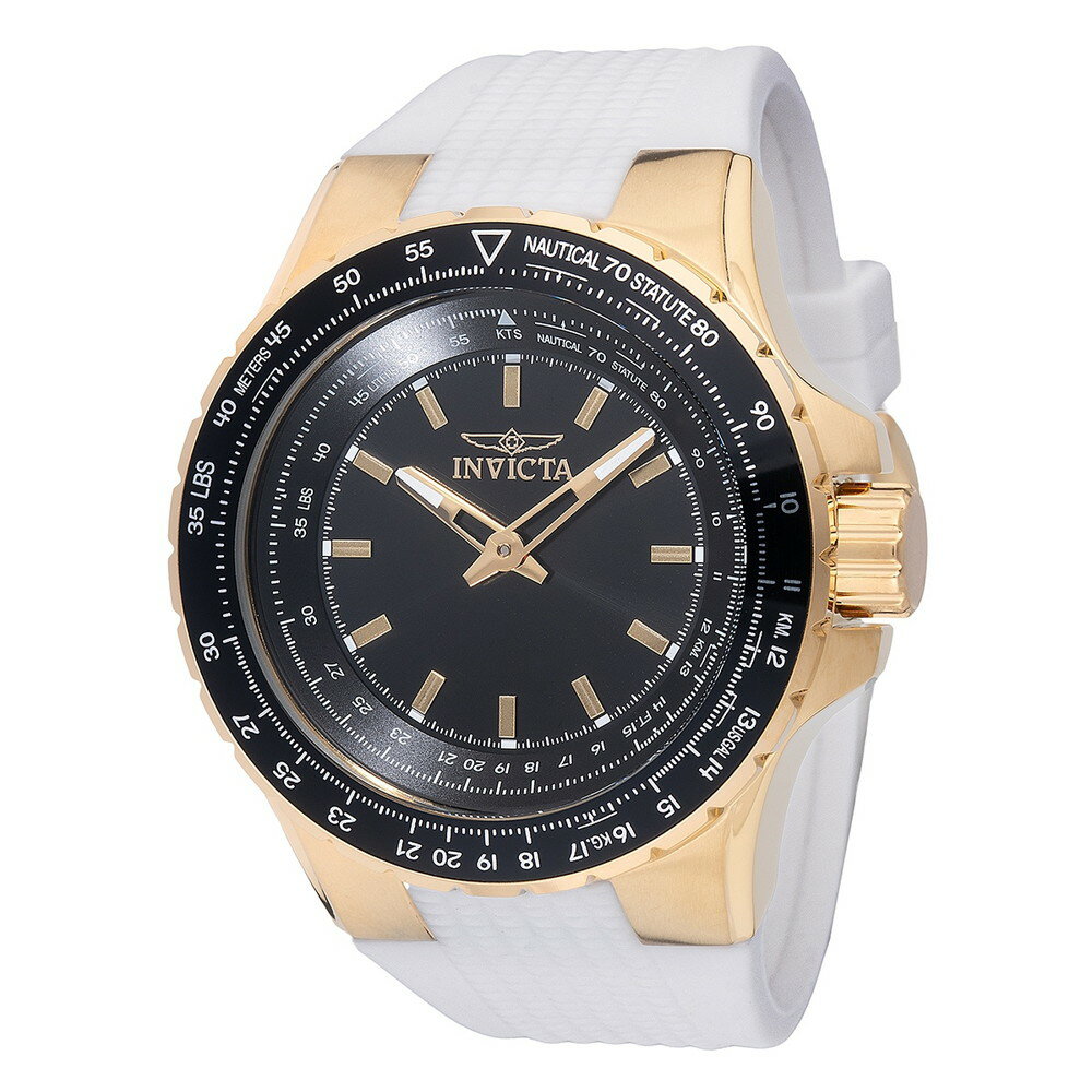 B, C, D, G, J, L, S, T, Z - Invictaインビクタ アビエーター メンズ 腕時計 クォーツ 100m防水 ゴールドケース ホワイトバンド ブラック文字盤
