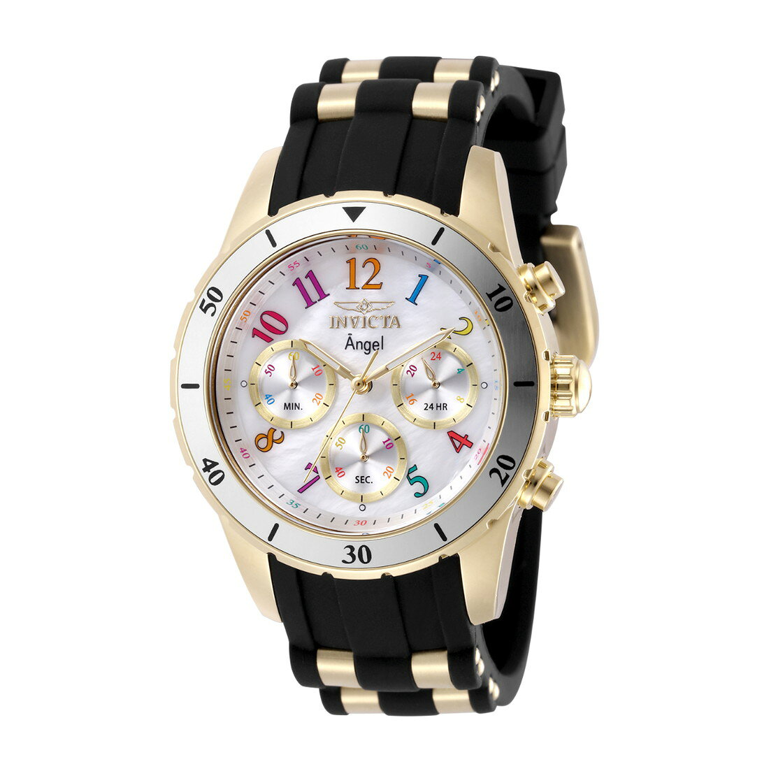 Invictaインビクタ Invictaインビクタエンジェル Angel ユニセックス 腕時計 クォーツ 100m防水 クロノグラフ ホワイト文字盤 ゴールドケース ブラックシリコンバンド アナログ