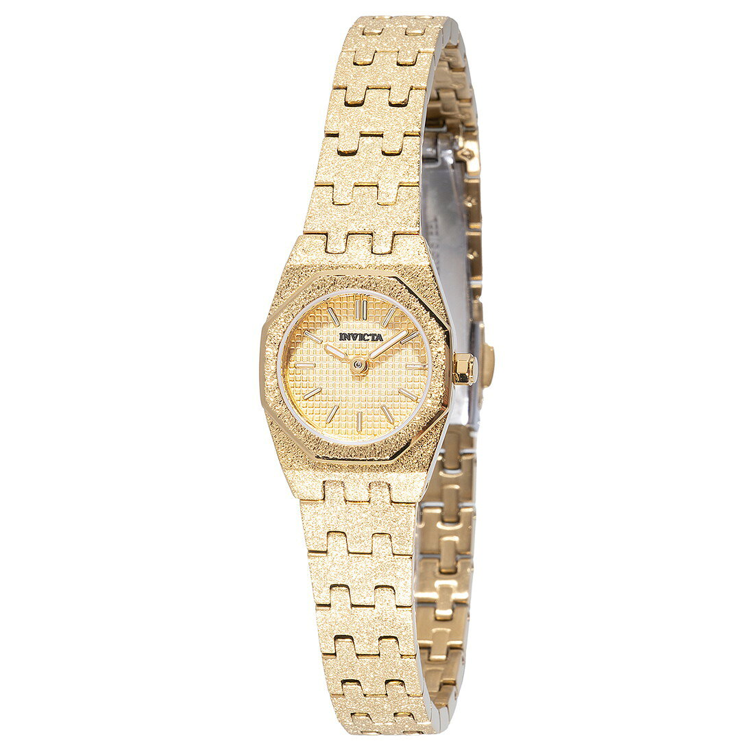 商品説明 Invicta Mini Angel レディース 腕時計 ゴールド 19mm クォーツ【商品仕様】・ムーブメント：クォーツ（日本製パーツ使用）・ケースサイズ：19mm・ケースカラー：ゴールド・ケース素材：ステンレススチール・ベルト素材：ステンレススチール・風防：ミネラルクリスタル・文字盤カラー：ゴールド・文字盤素材：ブラス(真鍮)・防水性能：30m・ベルト長さ：175mm・ベルト幅：12mm・夜光塗料：New Lite（ホワイト）【特徴】InvictaのMiniコレクションから登場した、エレガントなゴールドカラーの腕時計です。19mmのコンパクトなケースサイズが、女性の腕元を美しく演出します。文字盤やケース、バンドをゴールドで統一した華やかなデザインが特徴です。精密なクォーツムーブメントを搭載し、日常生活での防水性能も備えています。ビジネスからカジュアルな装いまで、幅広く活用できるアクセサリーウォッチです。 商品について 本製品は海外からの輸入品です。取扱説明書が付属する場合は英語表記となり、日本語説明書は付属しておりません。 ご注意 商品イメージは極力商品本来の色が出るよう注意していますが、 ご覧になる環境（ディスプレイ機器、画面解像度） などにより、 若干の違いが出ることがあります。在庫管理に関しましては細心の注意を払っておりますが、他サイトとの併売の為、在庫切れの場合がございます。万が一売り切れの場合はメールご連絡させていただきます。 納期について お届けの目安を必ずご確認ください。