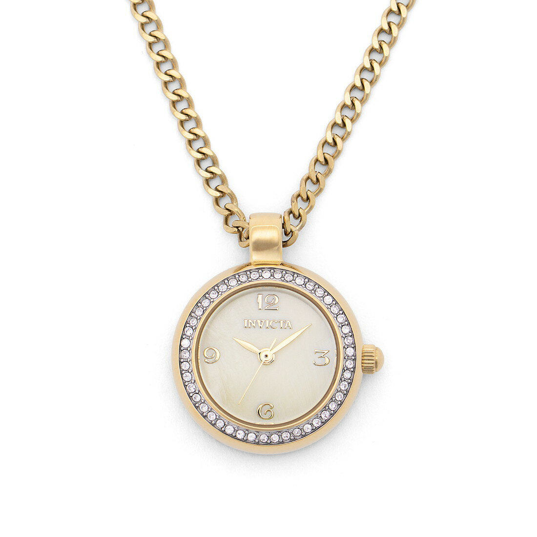 Invictaインビクタ ミニ エンジェル レディース ネックレスウォッチ ゴールド マザーオブパール 22.5mm クオーツ 防水 ペンダントウォッチ