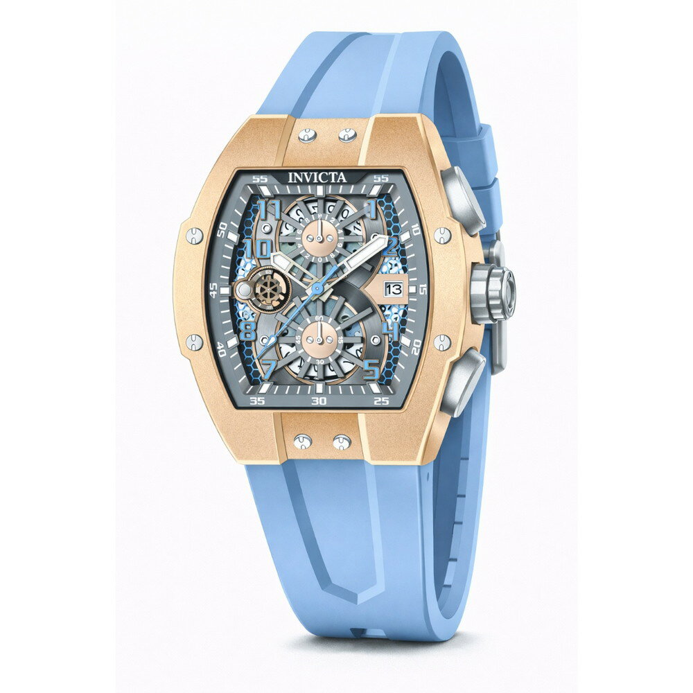 Invictaインビクタ Racing メンズ 腕時計 クォーツ 47mmケース クロノグラフ カレンダー ライトブルー シリコンベルト 防水 アナログ