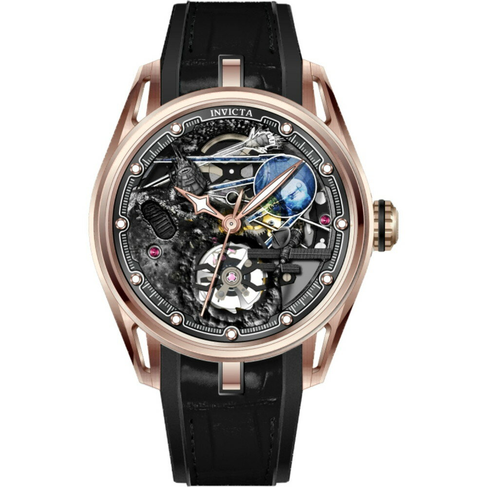 Invictaインビクタ セレスティアル メンズ 腕時計 手巻き 機械式 45mm ローズゴールド ブラック ラバーベルト 50m防水 サファイアガラス スケルトンダイヤル