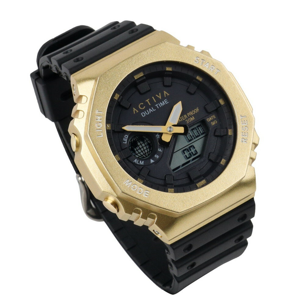 Invictaインビクタ Activa Recon X 男女兼用 デジタル腕時計 ゴールドケース ブラックベルト 3気圧防水..