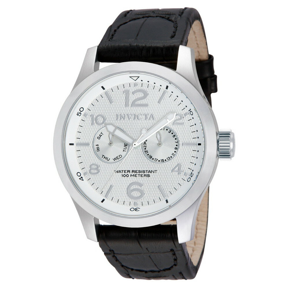 Invictaインビクタ I-Force メンズ 腕時計 48mm シルバー文字盤 ブラックレザーストラップ クォーツ 10..