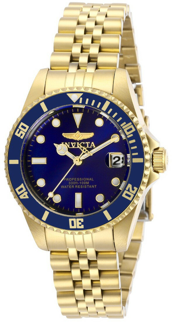 Invictaインビクタ Pro Diver レディース 腕時計 クォーツ ゴールド ブルー ステンレス 100m防水 ダイバーズウォッチ アナログ