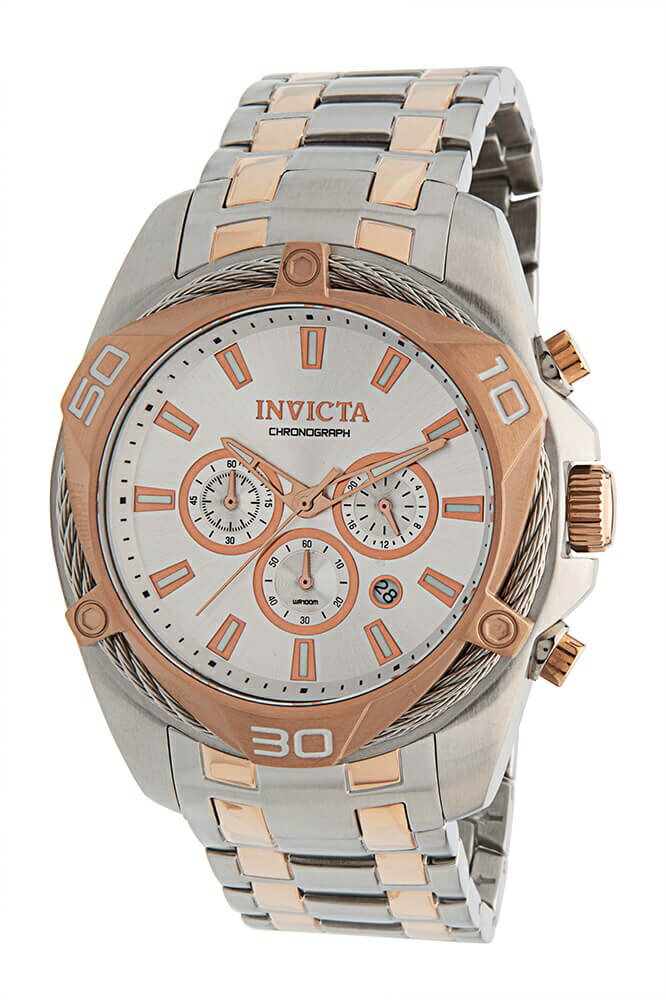 Invictaインビクタ ボルト メンズ 腕時計 クォーツ クロノグラフ 100m防水 シルバーダイヤル ローズゴールド ステンレス