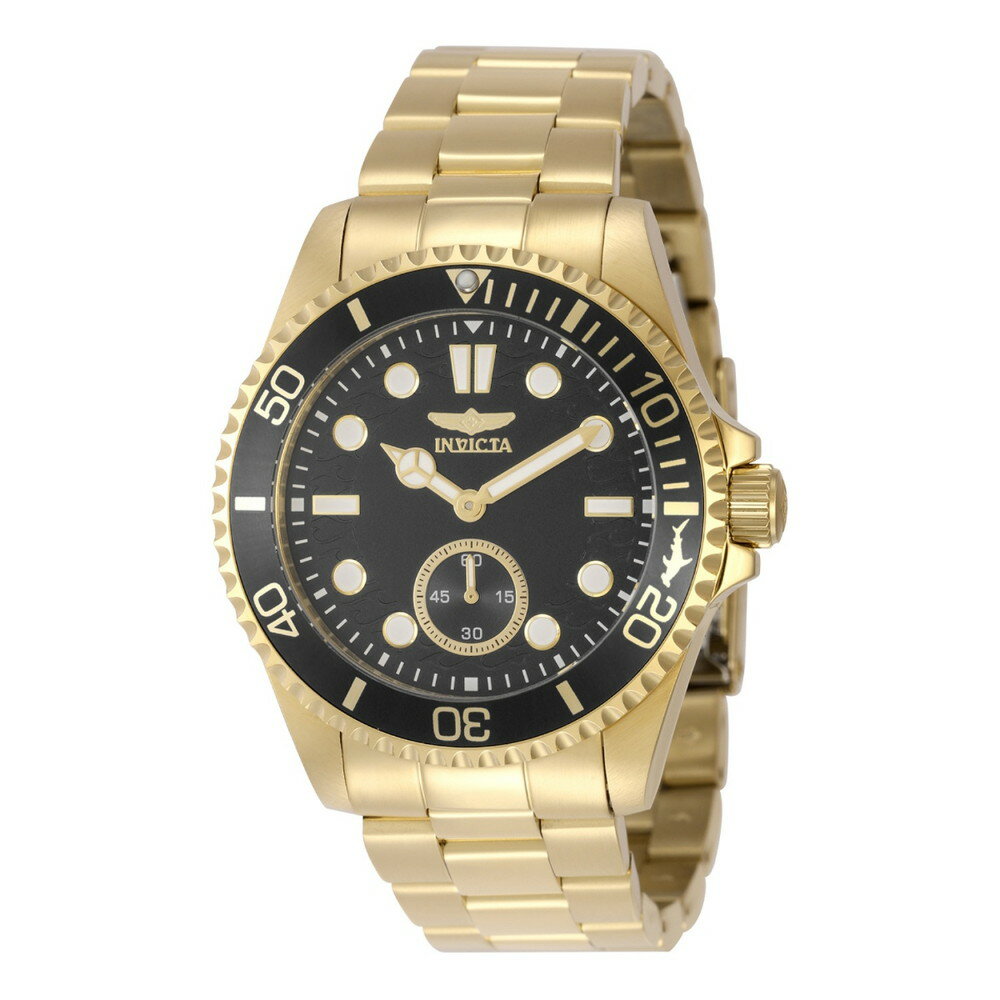 商品説明 Invicta Pro Diver メンズ 腕時計 ゴールド ブラック文字盤 43mm クオーツ ステンレス 100m防水 ダイバーズウォッチ【商品仕様】・ ケース素材：ステンレススチール・ ケースサイズ：43mm・ バンド素材：ステンレススチール・ バンド長さ：185mm・ バンド幅：22mm・ ガラス素材：ミネラルクリスタル・ 文字盤カラー：ブラック・ ムーブメント：クオーツ（日本製）・ 防水性能：100m・ ベゼル機能：逆回転防止ベゼル・ リュウズ：ねじ込み式【特徴】・ ゴールドのケースとバンドにブラックの文字盤を組み合わせたクラシックなデザインです。・ 100mの防水性能を備え、日常のウォーターアクティビティに対応します。・ 視認性を高める蓄光機能を備えたインデックスと針を採用しています。・ 耐久性に優れたミネラルクリスタルガラスが文字盤を保護します。・ 信頼性の高い日本製のクオーツムーブメントを搭載しています。 商品について 本製品は海外からの輸入品です。取扱説明書が付属する場合は英語表記となり、日本語説明書は付属しておりません。 ご注意 商品イメージは極力商品本来の色が出るよう注意していますが、 ご覧になる環境（ディスプレイ機器、画面解像度） などにより、 若干の違いが出ることがあります。在庫管理に関しましては細心の注意を払っておりますが、他サイトとの併売の為、在庫切れの場合がございます。万が一売り切れの場合はメールご連絡させていただきます。 納期について お届けの目安を必ずご確認ください。