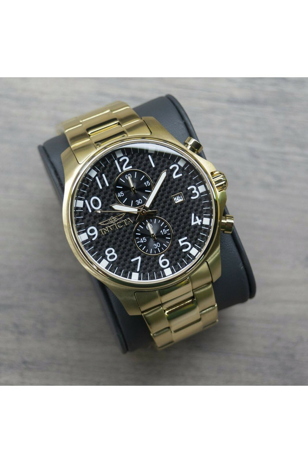 Basqueバスクのインビクタ II Collection メンズ 18金ゴールドメッキ ステンレス ブラックカーボン文字盤 48mm｜アングル2