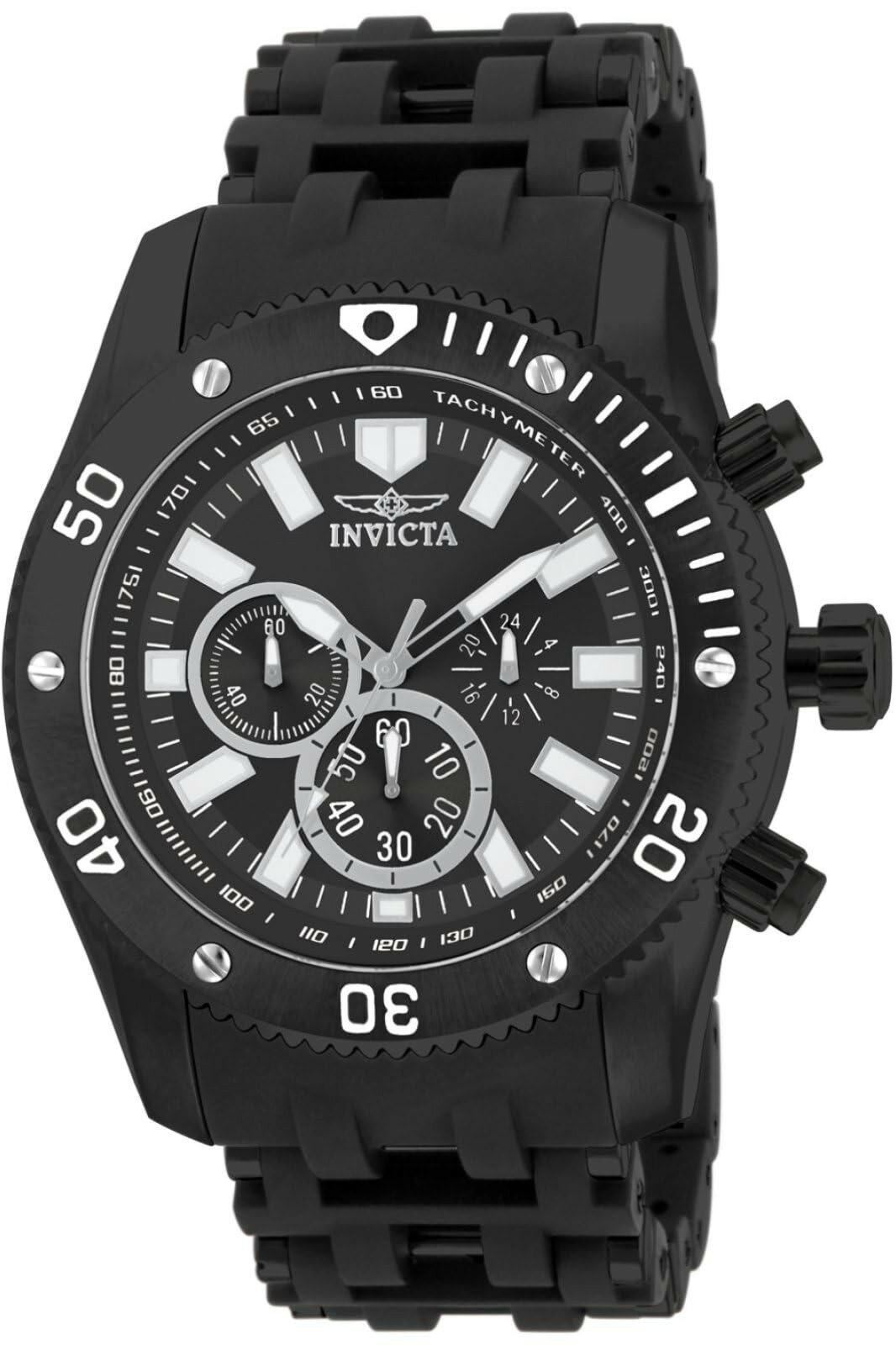 インビクタ Sea Spider メンズ クロノグラフ 50mm ブラック文字盤 ポリウレタン ステンレスバンド