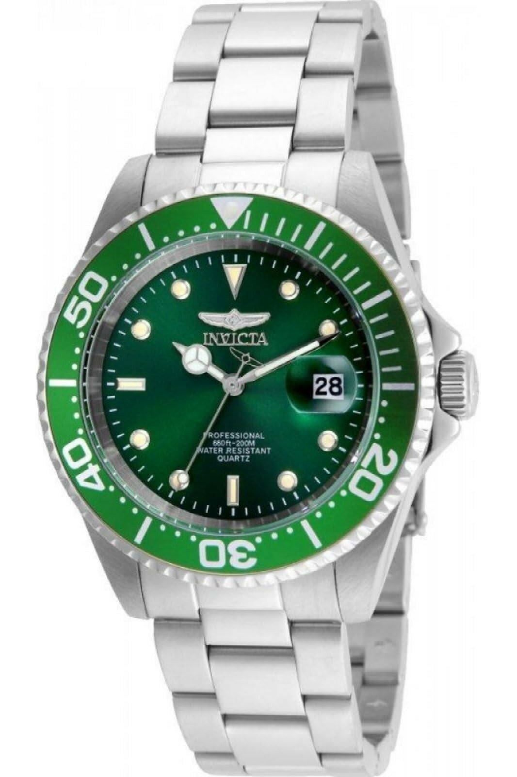 インビクタ Pro Diver メンズ クォーツ グリーン文字盤 ステンレス 200m防水 シルバー 40mm