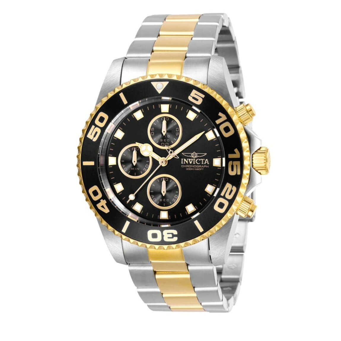 Invicta Connection 腕時計 43mm ゴールド スチールケース ブラック文字盤 200m防水 クオーツ メンズ ZG-28691