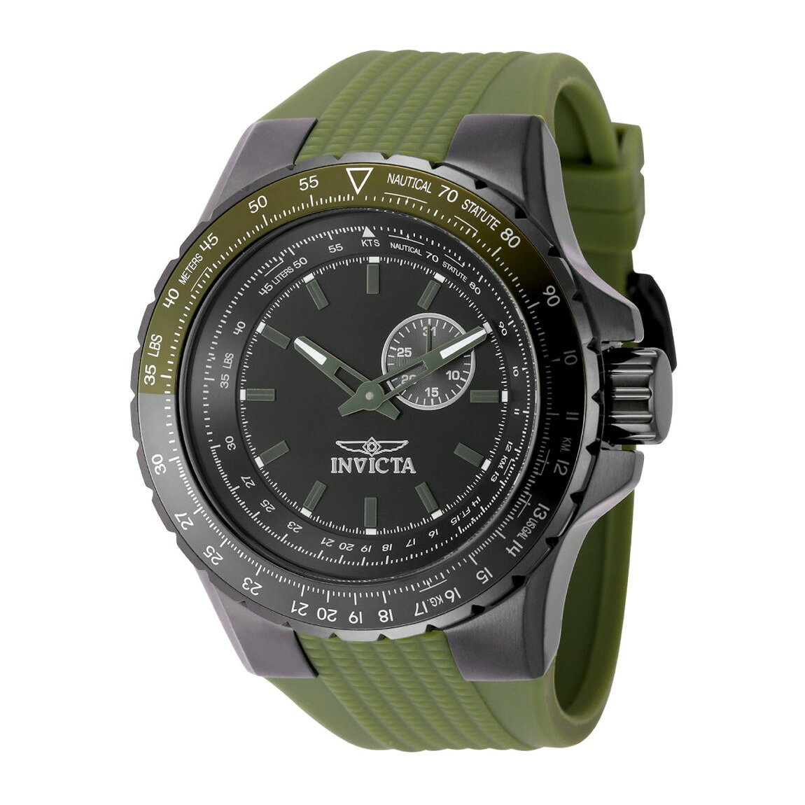 Invicta Aviator 腕時計 50mm ガンメタル ブラック文字盤 グリーンベルト メンズ ZG-49733