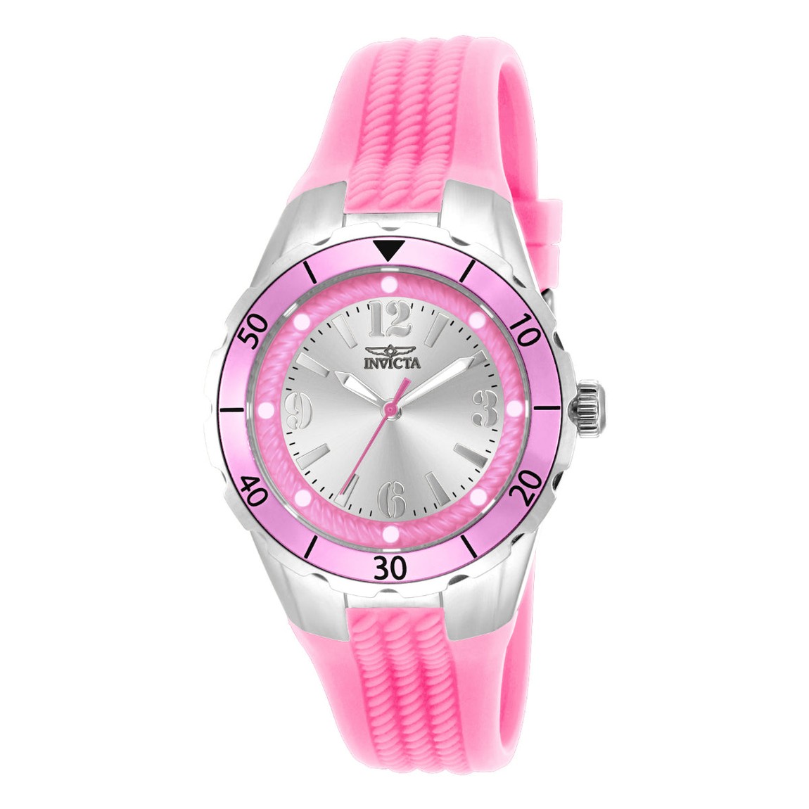 Invicta Angel Halo 腕時計 38mm シルバー文字盤 ピンクシリコンバンド レディース 17480