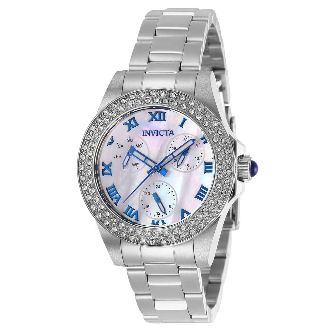 PRODUCT DETAILS Invicta Angel 腕時計 34mm マザーオブパール文字盤 ステンレススチール レディース 28479【商品仕様】・ムーブメント：クォーツ（TMI VH68）・ケース素材：ステンレススチール・ケース径：34mm・バンド素材：ステンレススチール・バンド幅：16mm・文字盤色：ホワイト（マザーオブパール）・風防：ミネラルクリスタル・防水：100m・装飾：クリスタル90石【特徴】・文字盤に光沢の美しいマザーオブパールを採用し、光の加減による表情の変化を楽しめるデザインです。・ベゼル周りなどに合計90石のクリスタルを配置しており、手元を華やかに演出します。・ケースとバンドには耐久性に優れたステンレススチールを使用しています。・100mの防水性能を備えており、日常生活における水仕事などにも対応可能です。・正確な時を刻むクォーツムーブメントを搭載した、Angelシリーズのタイムピースです。 ■ 商品について 海外輸入品（説明書は英語表記の場合あり） ■ ご注意 ・掲載画像は実物に近い色味になるよう調整しておりますが、ご利用の環境により差異が生じる場合があります。・複数店舗で在庫を共有しているため、ご注文後に在庫切れとなる場合がございます。 ■ 納期について お届けの目安を必ずご確認ください。 海外正規ルート仕入れ品 海外ブランド ▼ 海外正規ブランド店 正規代理店 ▼ 当 店 ※本商品は並行輸入品です 製造元は正規品と同一のブランド・メーカーです。当店では海外正規ルートより仕入れた商品を取り扱っております。流通ルートが異なるのみで、商品自体に違いはございません。 ── 当店の商品について ── 正規品のみ取り扱い 海外正規店・正規代理店から商品を直接仕入れ、国内に輸入して販売しております。 日本未入荷・海外限定モデルも多数 日本未入荷・海外限定モデルも多数取り扱っております。サイズ・カラー違いや海外限定で販売された製品など、日本では手に入りにくいアイテムをお届けいたします。 お求めやすい価格の理由 海外市場での価格差や流通ルートの違いにより、国内販売価格よりお求めやすくなっております。品質はそのままに、よりお手頃な価格でお届けいたします。 安心保証 ご使用前に万が一、製品に不具合がございました場合は、交換または商品代金のご返金にて対応させていただきます。商品到着後5日以内にご連絡ください。 ご注意 海外からの輸入品となります。海外輸送のため、外箱に軽微なスレ等がある場合がございますが、商品本体には影響ございません。 ※在庫状況は仕入先の在庫情報をもとに出来る限り正確に表示しておりますが、取寄せ商品のため、タイミングによりご注文後に欠品・キャンセルとなる場合がございます。 お探しの商品がございましたら、お気軽にご相談ください。