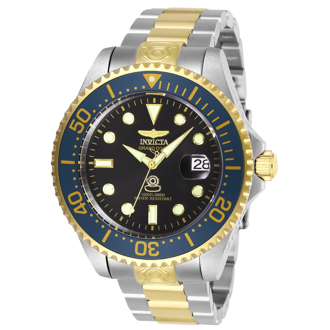 PRODUCT DETAILS Invicta Grand Diver 腕時計 47mm 自動巻 ブラック文字盤 ゴールド/シルバー ステンレス メンズ 28684【商品仕様】・ ムーブメント：自動巻（TMI NH35A / 24石）・ ケース素材：ステンレススチール・ ケース径：47mm・ バンド素材：ステンレススチール・ バンド長：215mm・ バンド幅：22mm・ 文字盤色：ブラック・ 風防：ミネラルガラス・ 防水：300m【特徴】・ 存在感のある47mmケースを採用したGrand Diverコレクションの自動巻モデルです。・ 逆回転防止ベゼルとねじ込み式リューズを装備し、300mの防水性能を備えています。・ ゴールドとシルバーのツートンカラーのケースおよびバンドに、メタル素材のブラック文字盤を組み合わせています。・ バックルには安全性の高いダイバータイプを採用しています。 ■ 商品について 海外輸入品（説明書は英語表記の場合あり） ■ ご注意 ・掲載画像は実物に近い色味になるよう調整しておりますが、ご利用の環境により差異が生じる場合があります。・複数店舗で在庫を共有しているため、ご注文後に在庫切れとなる場合がございます。 ■ 納期について お届けの目安を必ずご確認ください。 海外正規ルート仕入れ品 海外ブランド ▼ 海外正規ブランド店 正規代理店 ▼ 当 店 ※本商品は並行輸入品です 製造元は正規品と同一のブランド・メーカーです。当店では海外正規ルートより仕入れた商品を取り扱っております。流通ルートが異なるのみで、商品自体に違いはございません。 ── 当店の商品について ── 正規品のみ取り扱い 海外正規店・正規代理店から商品を直接仕入れ、国内に輸入して販売しております。 日本未入荷・海外限定モデルも多数 日本未入荷・海外限定モデルも多数取り扱っております。サイズ・カラー違いや海外限定で販売された製品など、日本では手に入りにくいアイテムをお届けいたします。 お求めやすい価格の理由 海外市場での価格差や流通ルートの違いにより、国内販売価格よりお求めやすくなっております。品質はそのままに、よりお手頃な価格でお届けいたします。 安心保証 ご使用前に万が一、製品に不具合がございました場合は、交換または商品代金のご返金にて対応させていただきます。商品到着後5日以内にご連絡ください。 ご注意 海外からの輸入品となります。海外輸送のため、外箱に軽微なスレ等がある場合がございますが、商品本体には影響ございません。 ※在庫状況は仕入先の在庫情報をもとに出来る限り正確に表示しておりますが、取寄せ商品のため、タイミングによりご注文後に欠品・キャンセルとなる場合がございます。 お探しの商品がございましたら、お気軽にご相談ください。